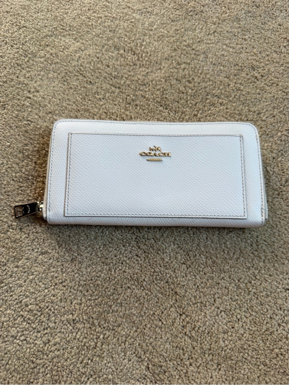Coach White Zip-Around Leather Continental Wallet with Gold Hardware
